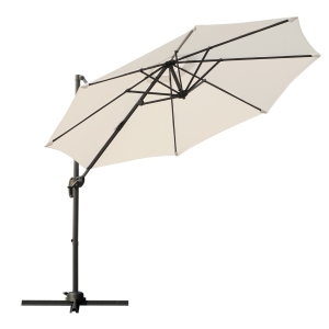 Outsunny Ombrellone Decentrato da Giardino Angolazione Regolabile Girevole a 360° in Poliestere, Bianco Crema, Φ294x248cm