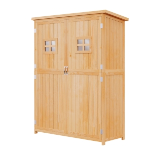 Outsunny Casetta da Giardino Legno con Porta Doppia, Mensole e Finestre, 127.5x50x164cm