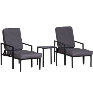 Outsunny 5-Piece Outdoor Garden Metal Patio Lounge Set w/ Cushions Black/Grey