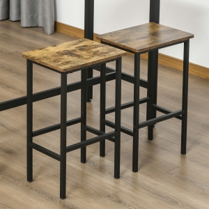 HOMCOM Industrial Bar Stools, Set of 2 Kitchen Breakfast Bar Chairs with Footrest, Counter Height Island Stools for Dining Area, Home Pub, Rustic Brown