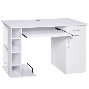 HOMCOM Scrivania per PC Ergonomica con Mensole e Piano Tastiera Estraibile Bianca