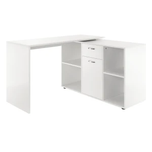 HOMCOM Modern L-Shaped Computer Desk, Laptop PC Corner Table, Home Office Workstation with Spacious Storage, White
