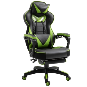 Vinsetto Silla Racing Silla para Gamers Silla Ergonómica de Escritorio para Oficina Regulable en Altura Reclinable Respaldo con Reposapiés Reposacabezas Cojín Lumbar Ruedas 65x70x118,5-128,5 cm Verde