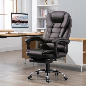 HOMCOM PU Leather Executive Home Office Chair w/ Retractable Footrest Brown