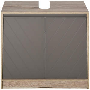 HOMCOM Waschbeckenunterschrank Badschrank Badmöbel mit 2 Türen Unterschrank MDF Grau+Eiche 60 x 30 x 59,8 cm