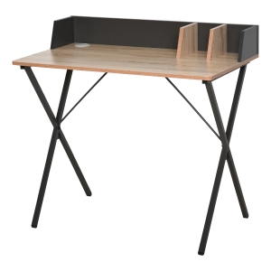 Bureau secrétaire style industriel châssis métal plateau panneaux particules chêne clair