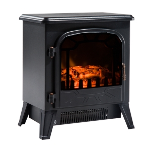 HOMCOM Chimenea Eléctrica con Termostato Brillo 900W/1800W 36x25,5x41,5cm Negro