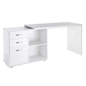 HOMCOM Computer Desk Table Workstation Home Office L Shape Drawer Shelf File Cabinet White