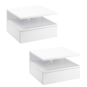 Lot de 2 tables de chevet murales - tiroir coulissant, niche, plateau