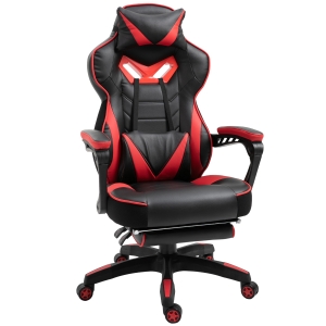 Vinsetto Silla Racing Silla para Gamers Silla Ergonómica de Escritorio para Oficina Regulable en Altura Reclinable Respaldo con Reposapiés Reposacabezas Cojín Lumbar Ruedas 65x70x118,5-128,5 cm Rojo