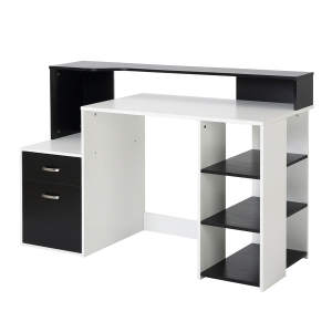 Homcom Scrivania Moderna per Computer con Ripiani in Legno MDF Bianco e Nero 140x55x92cm