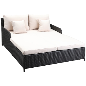 Lit canapé double pour jardin en résine tressée PE