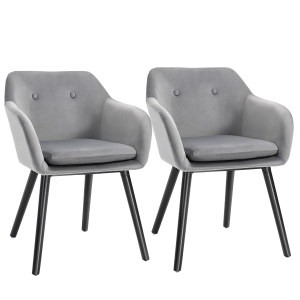 HOMCOM Set Of 2 Dinning Chair Modern Style Velvet Tufted Upholstered Seat Grey