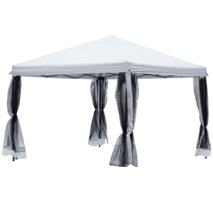 Outsunny Carpa Plegable 3x3m Paredes de Mosquitera Extraíbles con Cremallera 4 Orificios de Drenaje Tela Oxford 420D para Jardín Fiestas Blanco