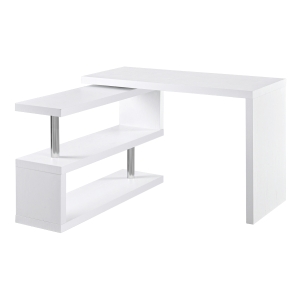 HOMCOM Mesa de Ordenador PC Escritorio de Esquina Giratorio 360 Grados en Forma de L con Estantes para Oficina en Casa 114x120x76,1 cm Blanco