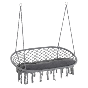 Outsunny Hammock Chair Cotton Rope Porch with Cushion for Indoor Outdoor Using
