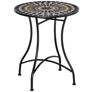 Outsunny Mesa de Jardín Redonda Mesa de Mosaico con Superficie de Cerámica y Macro de Metal Carga 50 kg para Patio Terraza Exterior Ø60x71 cm Negro