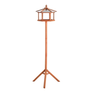 PawHut Wooden Freestanding Garden Bird Feeder Bird Stand Wood Tone