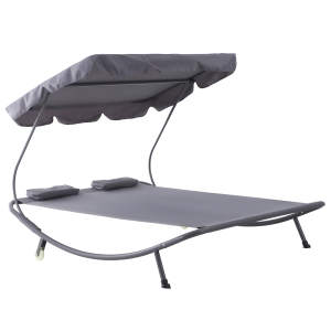 Outsunny Lit de Jardin 2 Places à Roulettes Gris 200 x 173 x 155 cm