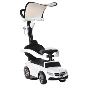 HOMCOM Carrito para Niños Mayores de 1 Año Cochecito Automóvil Diseño 3 en 1 Empujador Andador Función de Bocina 84x40x83 cm Blanco