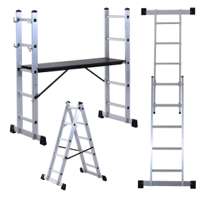 HOMCOM 140 cm Folding Aluminum Ladder A-type-Silver