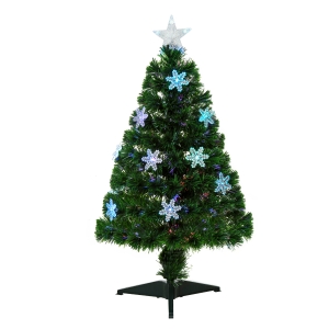 HOMCOM 3ft 90cm Green Fibre Optic Artificial Christmas Tree W/ Snowflakes Lights