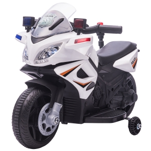 HOMCOM dziecięcy policyjny elektryczny motocykl motocykl policyjny samochód elektryczny pojazd dla dzieci od 18 do 36 miesięcy z 2 reflektorami światła policyjne elektryczny quad biały + czarny 69 x 39 x 43 cm