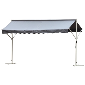 Outsunny Staande luifel met knikarm tuinluifel luifel zwengel grijs 2,95 x 2,94 m