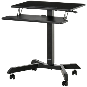 Vinsetto Escritorio de Pie Ajustable en Altura 2 en 1 Mesa para Ordenador Portátil Móvil con 4 Ruedas Bandeja para Teclado Estación de Trabajo 65x45x75-115 cm Negro