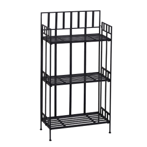 Outsunny Pflanzregal mit 3 Böden, faltbar, Metall, Schwarz, 61 x 29,5 x 120 cm