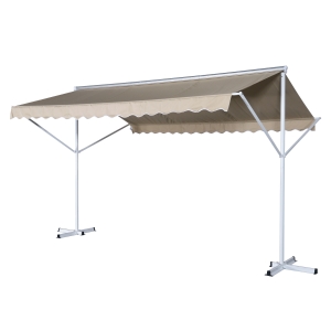 Outsunny Staande luifel met knikarm tuinluifel luifel zwengel crème 2,95 x 2,94 m