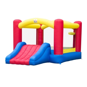 HOMCOM Springkasteel speelkasteel glijbaan speelhuis opblaasbaar kleurrijk 366 x 274 x 183 cm