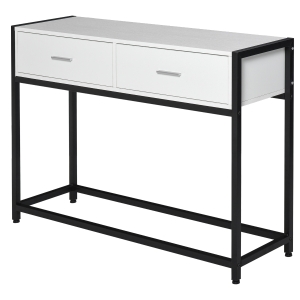 HOMCOM Mesa de Consola 120x34x81 cm Mesa de Entrada con 2 Cajones y Pies Ajustables Mueble Recibidor de Estilo Moderno para Pasillo Salón Blanco y Negro
