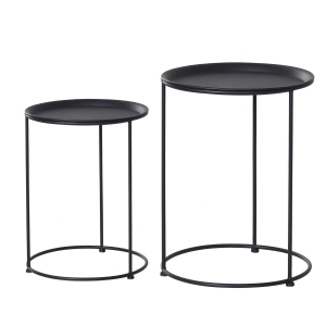 Outsunny Bijzettafel set van 2 tuin salontafel koffietafel woonkamer zwart metaal
