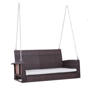 Outsunny Hängebank 2-Sitzer Gartenschaukel, Schaukelbank Rattan 127 cm x 57,5 cm x 60 cm Braun