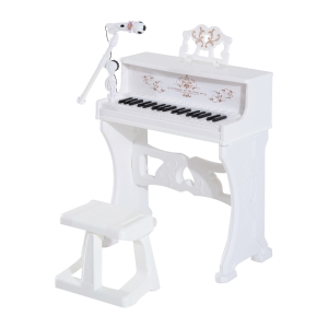 HOMCOM Piano Electrónico Infantil 37 Teclas con Micrófono Taburete 22 Canciones Blanco