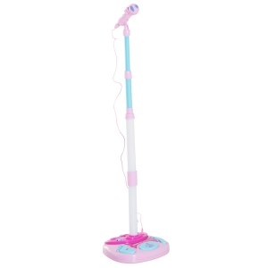 HOMCOM Spielzeugmikrofon mit Ständer mikrofon kinder kinderkaraoke Musikfunktion Blinkleuchten Verstellbarer Standfuß Rosa 27 x 27 x 90-110 cm