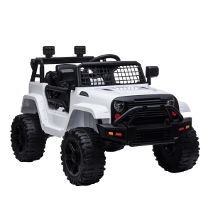 HOMCOM Coche Eléctrico para Niños de +3 Años Coche de Batería 12V con 2 Motores Control Remoto 2.4G Luces Música MP3 y Radio 99,2x66,6x66,6 cm Blanco