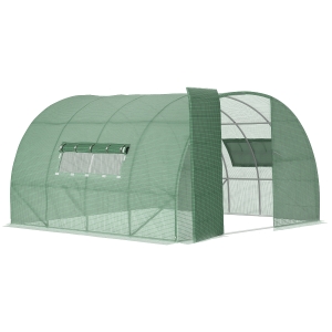 Outsunny Foliengewächshaus 4 x 3 x 2 m Tunnel Gewächshaus Treibhaus Pflanzenhaus Folienzelt 2 Fenster Gitterfolie Grün