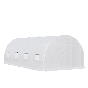Outsunny begehbares Foliengewächshaus mit 8 Fenstern, PE+Stahl, Weiß, 6 x 3 x 2 m