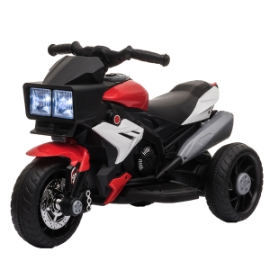 HOMCOM Elektrofahrzeug Kindermotorrad Kinderfahrzeug mit Musik und Beleuchtung Elektro-Dreirad mit Akku 37-60 Monate Stahl Rot+Weiß 86x42x52 cm