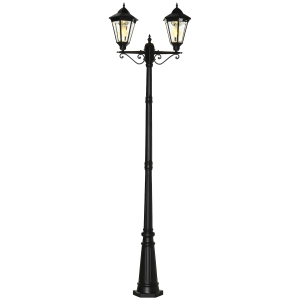 Outsunny Doppellaterne mit Solarpaneel im Retro-Design, Aluminium+Glas, Schwarz, 22 x 72 x 248 cm