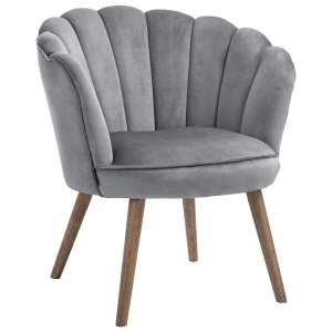 HOMCOM Poltrona in Velluto Imbottita con Schienale a Conchiglia, 66x72x79cm, Grigio
