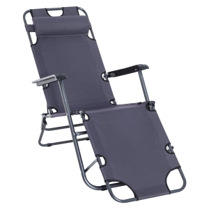 Outsunny Lettino Sdraio Pieghevole da Giardino Piscina con Braccioli Grigio