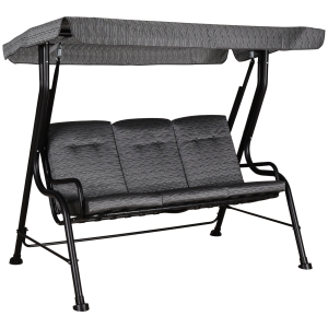 Outsunny Dondolo da Giardino per 3 Persone con Tettuccio Regolabile e Cuscini, 200x120x170cm, Nero