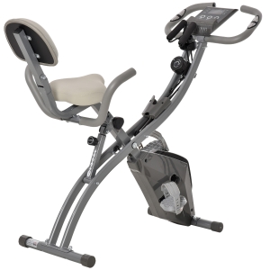 HOMCOM Cyclette Pieghevole 2 in 1, Resistenza Magnetica Regolabile 8 Livelli, Bici da Fitness con Sensore di Frequenza Cardiaca, Elastici per Braccia, Schermo LCD, Volano 2.5kg, Grigio