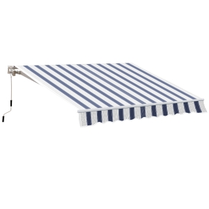 Outsunny Tenda da Sole Avvolgibile A Parete Manuale a Righe, Blu e bianco, 2.5x2m