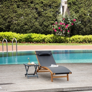 Outsunny Sezlong de Gradina cu Spatar Reglabil in 3 Pozitii, din Lemn si Textilen, 180x56x72cm