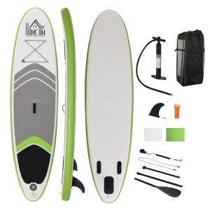 HOMCOM Tavola SUP Gonfiabile con Accessori Inclusi, Stand Up Paddle per Adulti e Teenager, 305x80x15cm Verde e Bianco