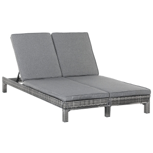 Outsunny Lettino Sdraio Prendisole a 2 Posti in PE Rattan con Materassino Grigio
